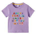 Boys Girls T-Shirt 26 Letters Print Black 100% Cotton Short Sleeve Tee Soft Casual Summer Tops for Kids Children