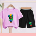 Children's Set Summer Suitable for Both Boys and Girls -Round-neck Cartoon Anime Sports T-Shirt Baby Short-Sleeved Shorts (Set)