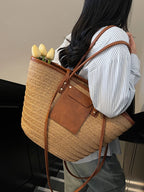 Handmade Beach Vacation Straw Woven Bag For Women Single-Shoulder Summer Straw Beach Bags Shopper Baskets Bohemian Large Tote Ba