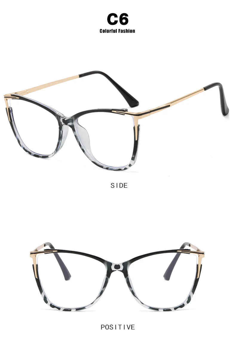 2023 New Fashion Women Anti Light Blue Cat Eye Glasses Frame Retro Hight Quality Luxury Optical Computer Reading Eyeglasses