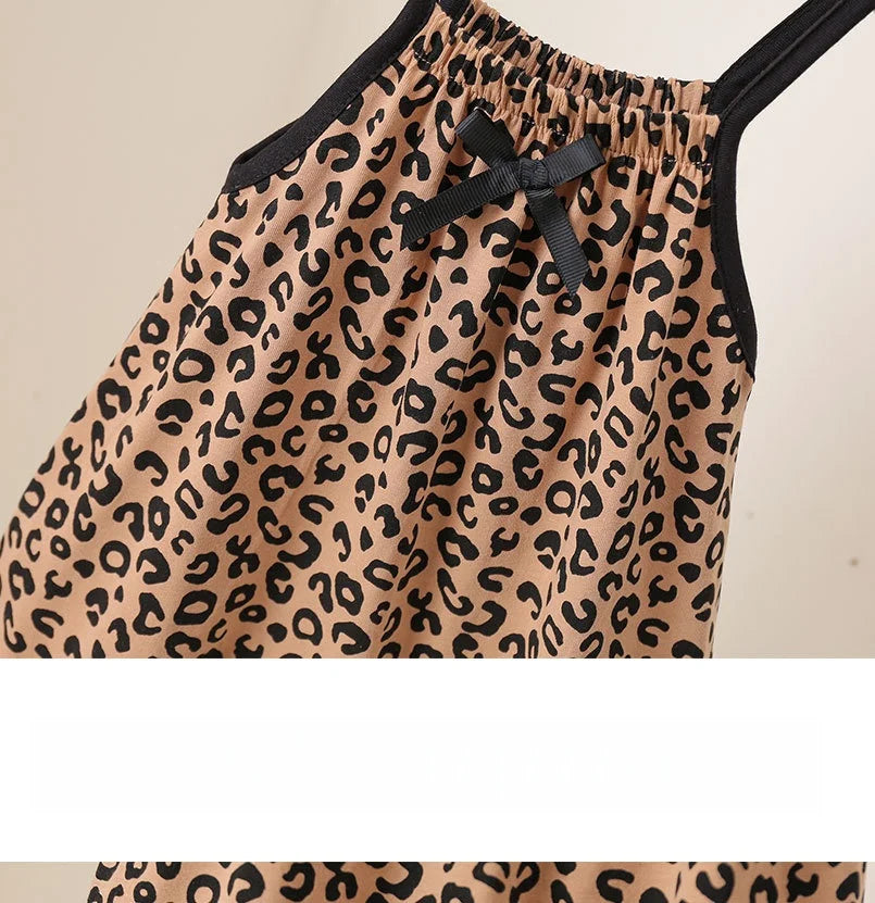 Summer Baby Girls Leopard Print Jumpsuit Infant Sleeveless Suspender One Pieces Bow Decor 0-3Y Toddler Romper Clothes