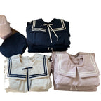 2026 Summer New Children Long Sleeve Clothes Set Boys Girls Bow Sailor Collar Shirts + Shorts 2pcs Suit Kids Cotton Outfits