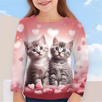 3D Cat Graphic T Shirts Autumn Clothing for Girls O-Neck Streetwear Top Long Sleeve T-Shirt Cartoon Animal Children's T-Shirts