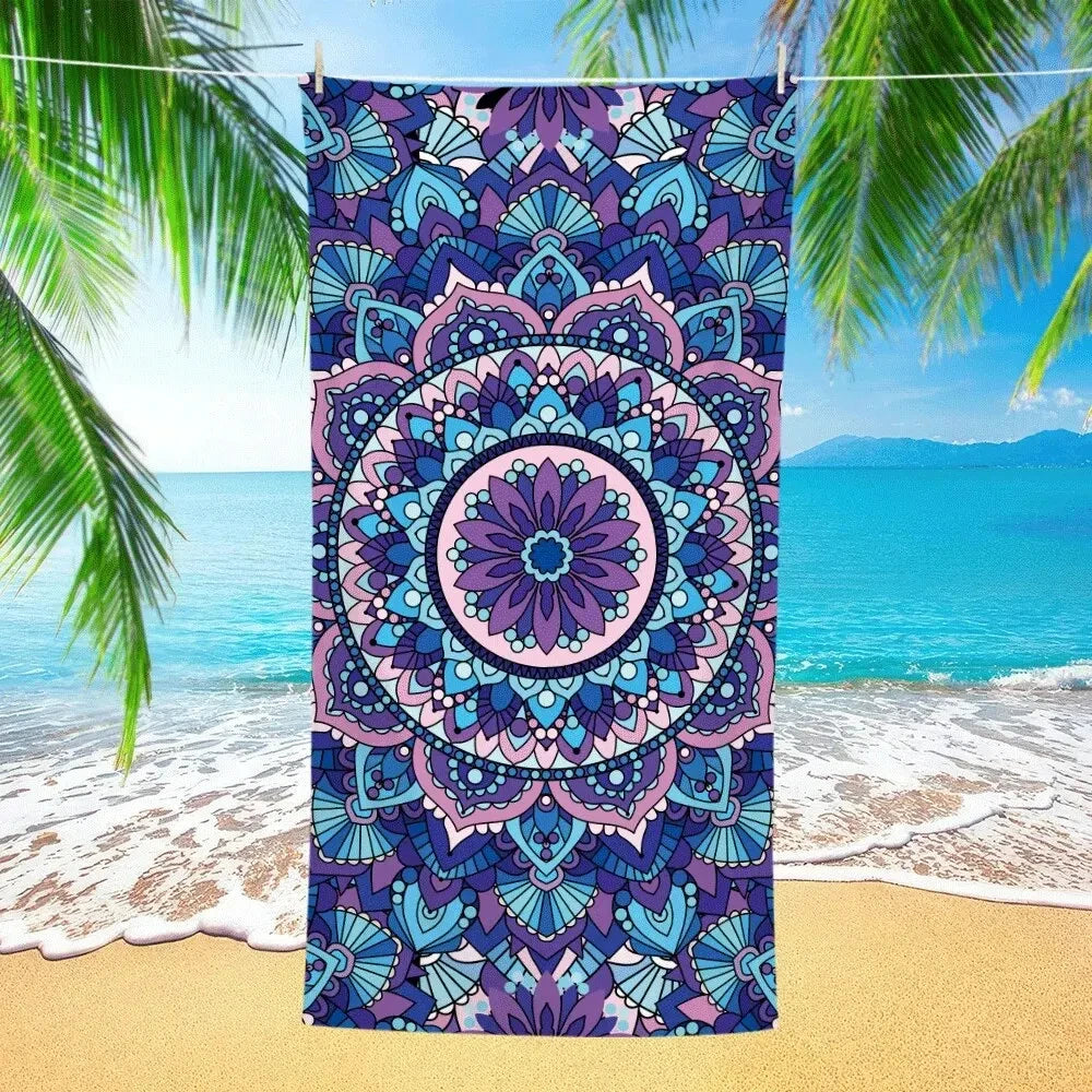 Microfiber Beach Towel Absorbent Bath towel big Quick-drying sunscreen for Adults Travel Swimming Pool Purple Flower Pattern