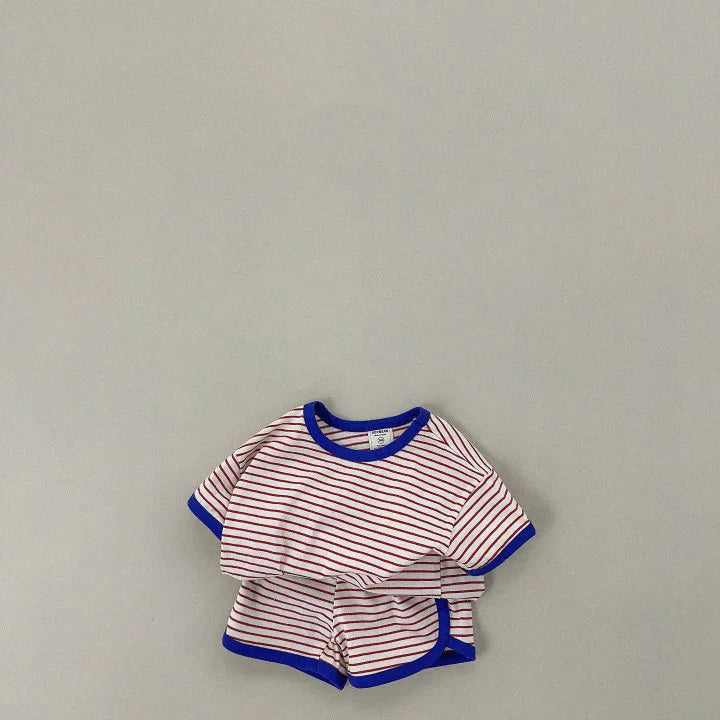 2026 Summer New Children Short Sleeve Clothes Set Boys Girls T Shirts + Shorts 2pcs Suit Baby Cute Striped Kids Casual Outfits