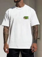 Men's Summer 100% Cotton Fashion Casual Sports Loose Graffiti Letter Print Round Neck Short Sleeve T-shirt Top