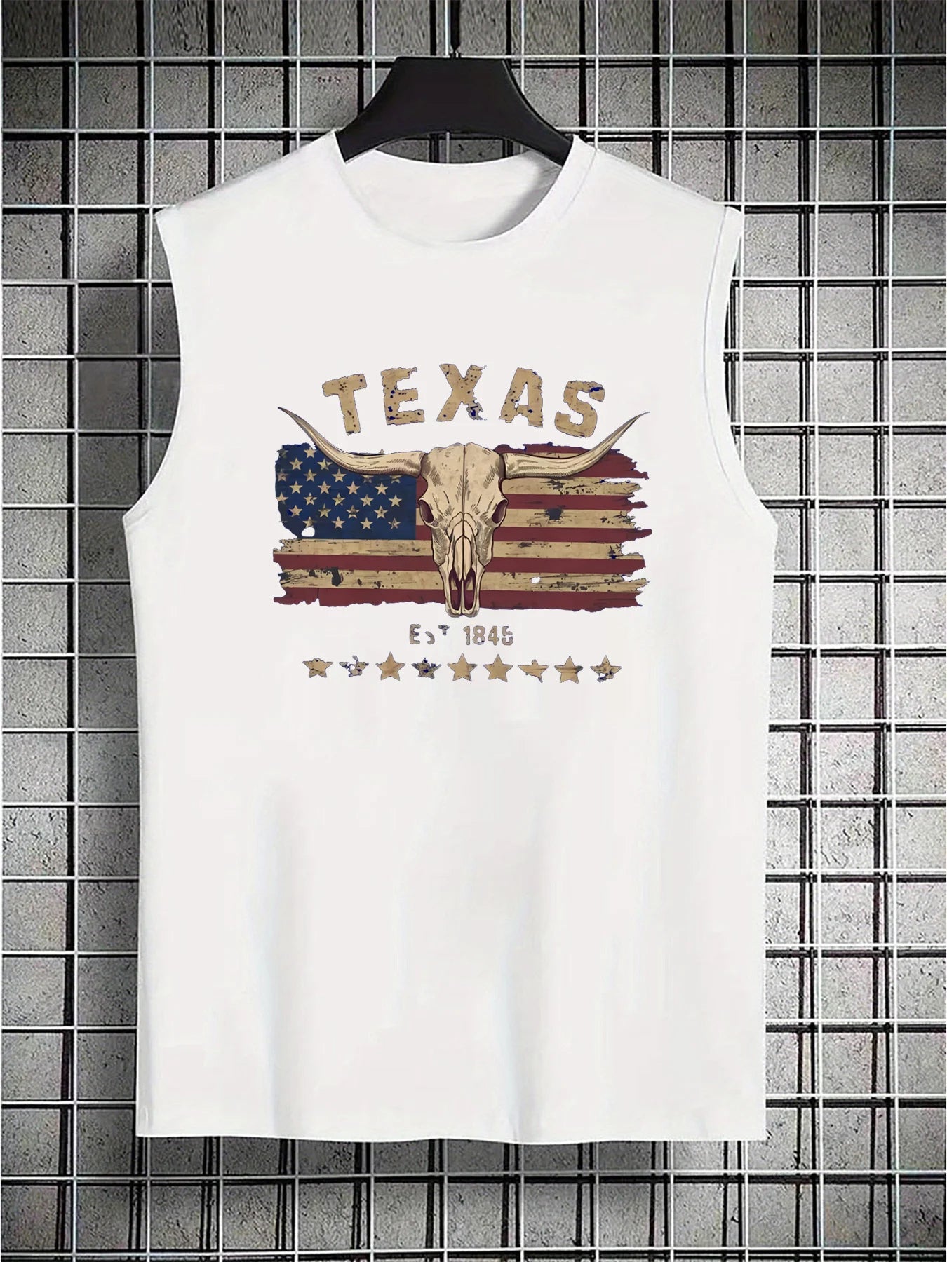 Men's summer casual sports loose wild west bull head pattern print comfortable and breathable round neck sleeveless vest