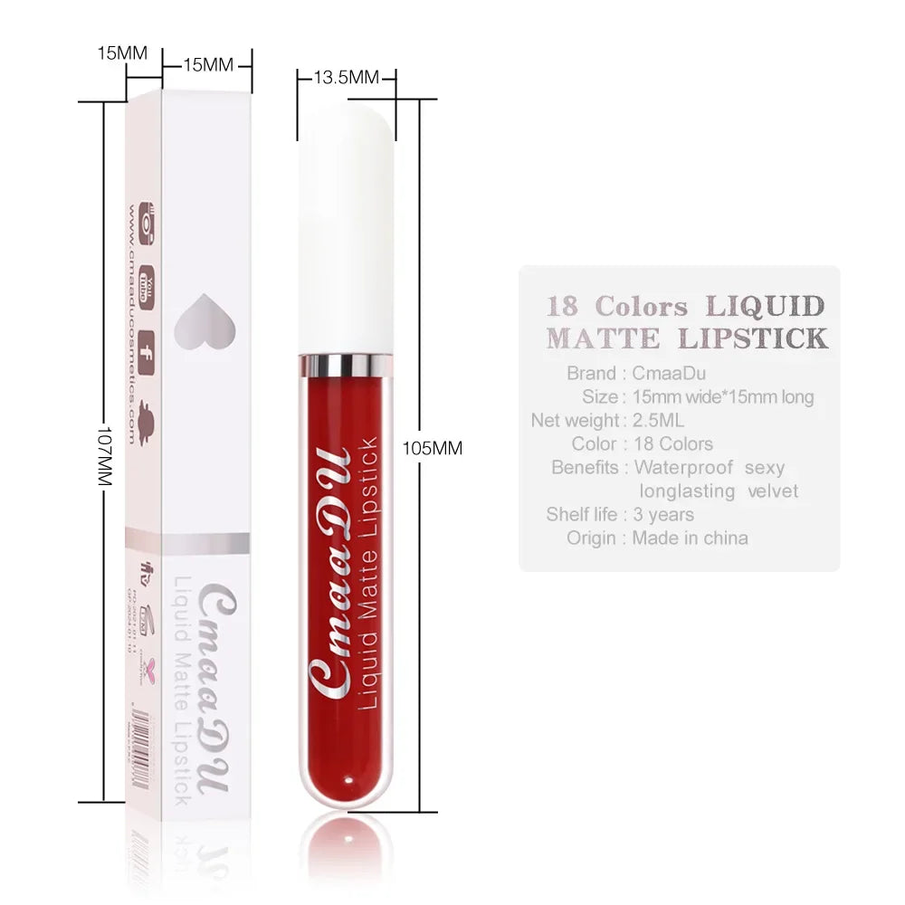 18 Colors Single Velvet Matte Liquid Lipstick Waterproof Non-Stick Waterproof Smudge-Proof Long-Lasting Mist Lip Gloss