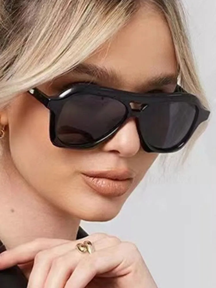 Retro Double Beam Large Frame Sunglasses for Women New Retro Fashion Brand Square Sun Glasses Eyeglasses Men Lentes De Sol Mujer