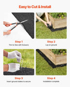 Recycled Rubber Mulch Mat Roll 4 Pack, 120x4.5 in Weed Barrier Garden Edging with Stakes, Durable Landscaping Border