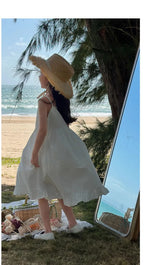 2026 New Girls Dresses Summer Solid Suspenders Dress Hollow-out Long-Sleeved Base Blouse Kid's Beach Wear