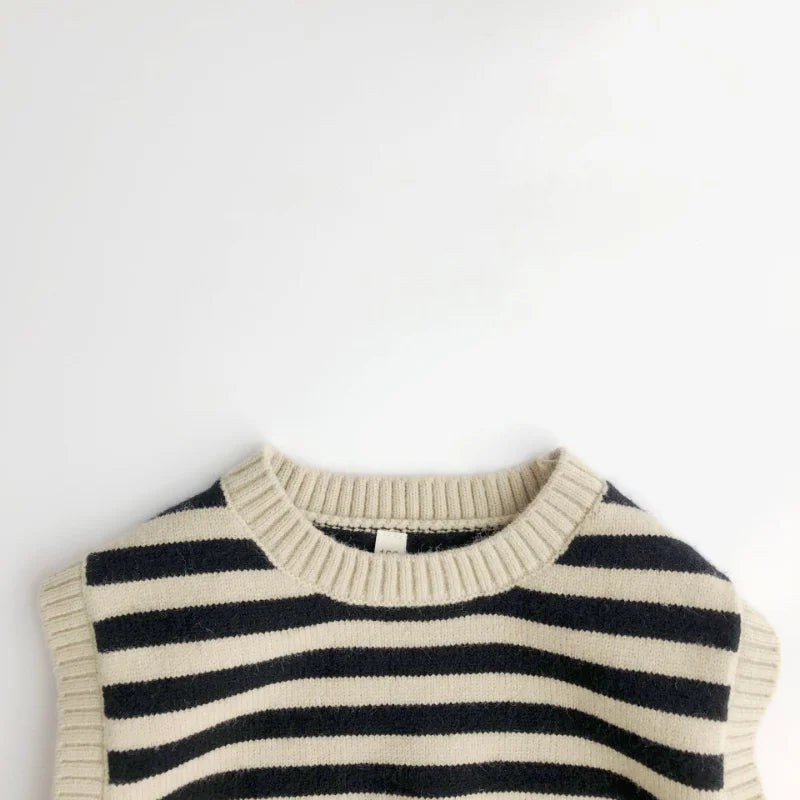 Autumn Baby Boys Striped Sweater Vest Children Cotton Cashmere Pullovers Waistcoat Kids Clothes Toddler Girls Sleeveless Sweater