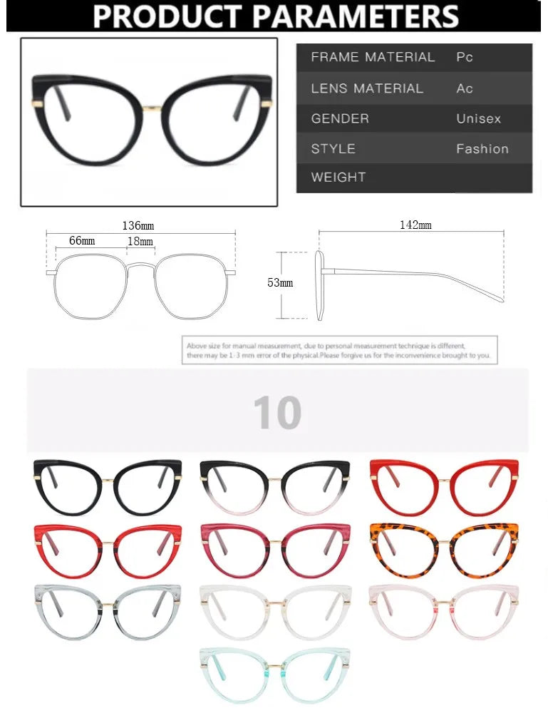 Fashion Anti Blue Light Cat Eye Glasses Frame Blue Light Blocking Eyeglasses Frame for Women Optical Eyewear Cateye Accessories