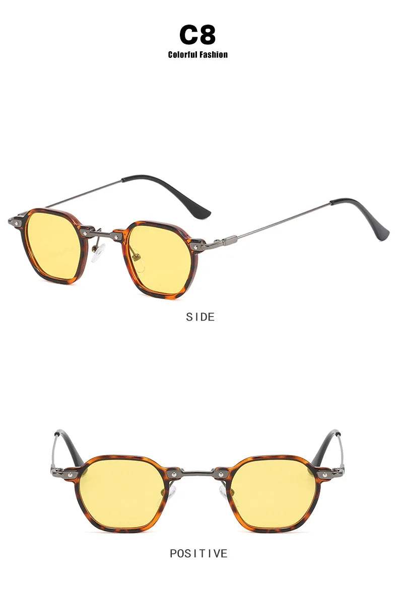Retro Square Sunglasses Men Small Frame Sun Glasses Women New Fashion Polygonal Metal Eyeglasses Shadow UV400