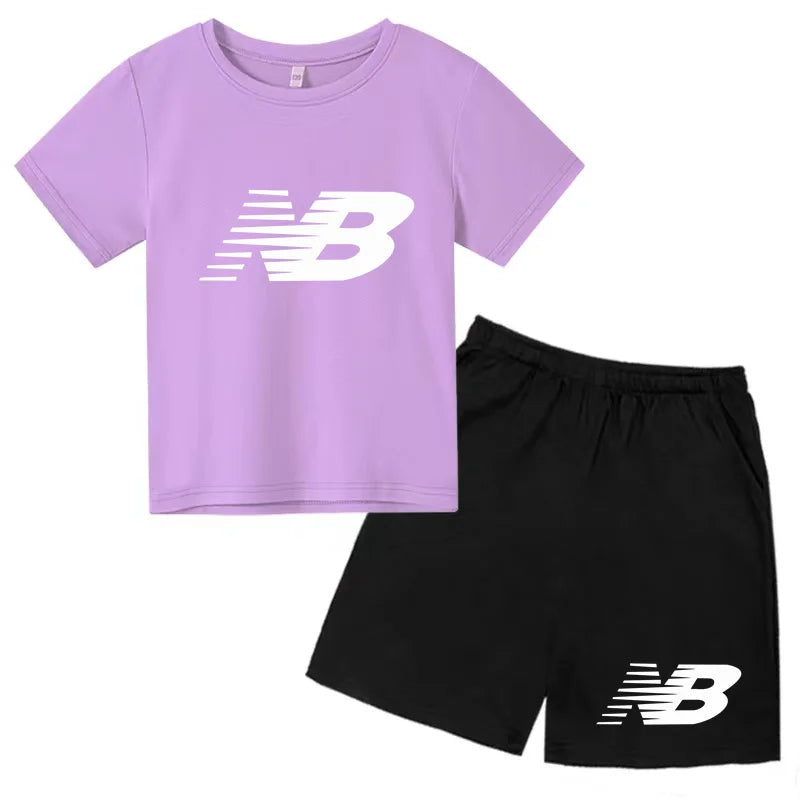 Children's Sports White T-shirts Short-sleeved Shirts and Shorts Sets for Boys Girls Clothing Suitable for Children Aged 3 to13