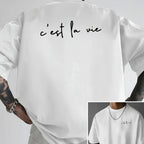 100% pure cotton summer men's fashionable casual loose c'est la vie letter double-sided printed round neck short sleeved T-shirt