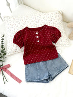 2026 Summer New Girls Short Sleeve T Shirts Cute Baby Girl Polka Dot Puff Sleeve Tops Cotton Infant Toddler Tee Kids Clothes
