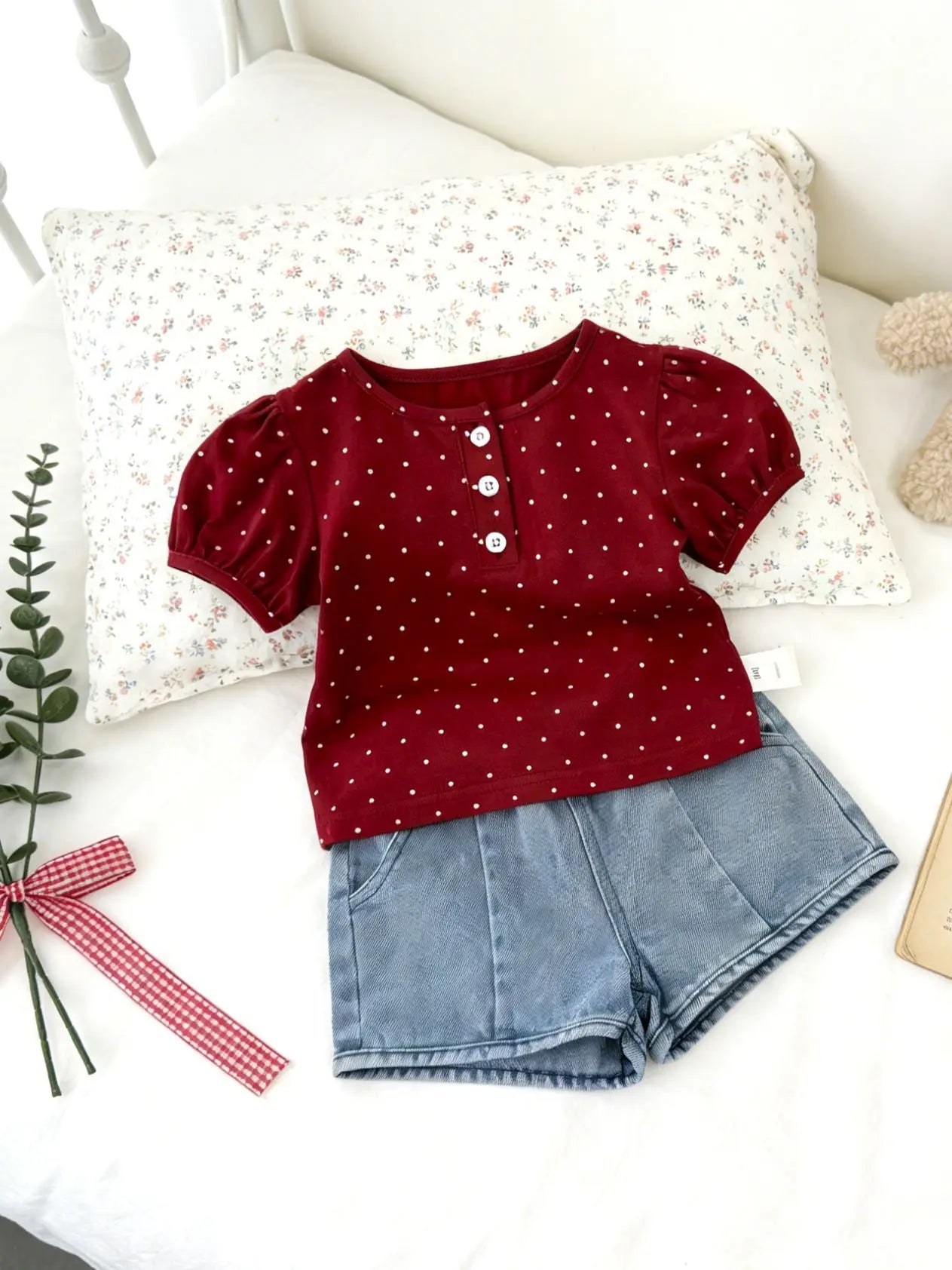 2026 Summer New Girls Short Sleeve T Shirts Cute Baby Girl Polka Dot Puff Sleeve Tops Cotton Infant Toddler Tee Kids Clothes