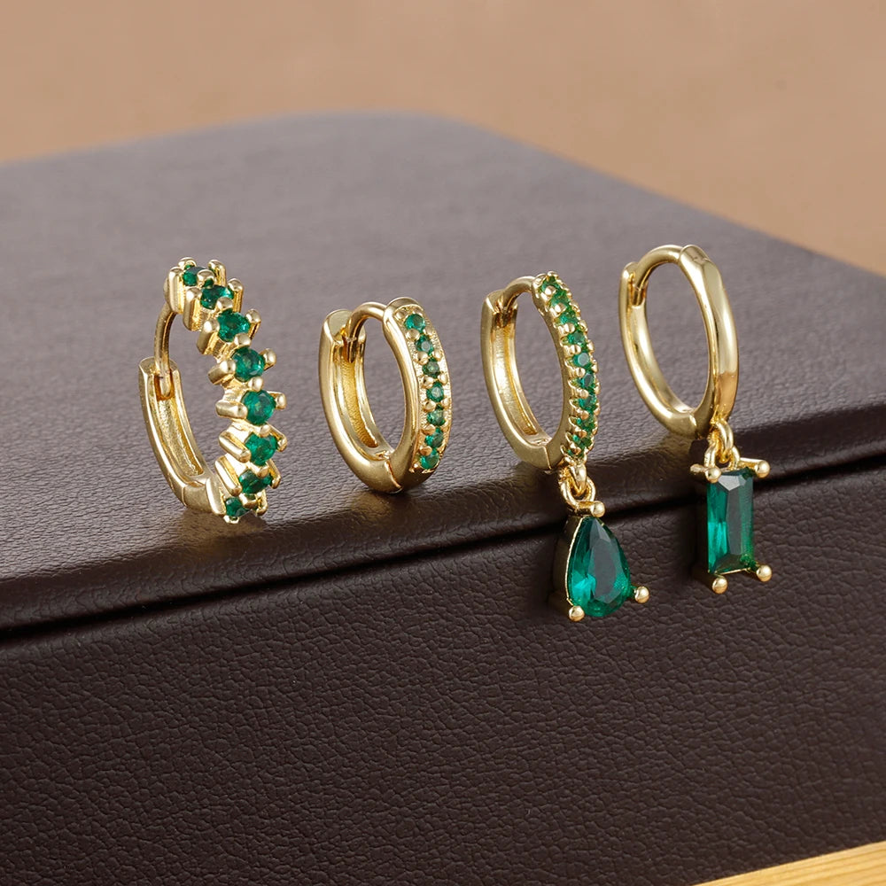 4pcs Korean Stainless Steel Zircon Water Drop Piercing Earrings Set for Women Simple Huggie Square Earring Fashion Jewelry