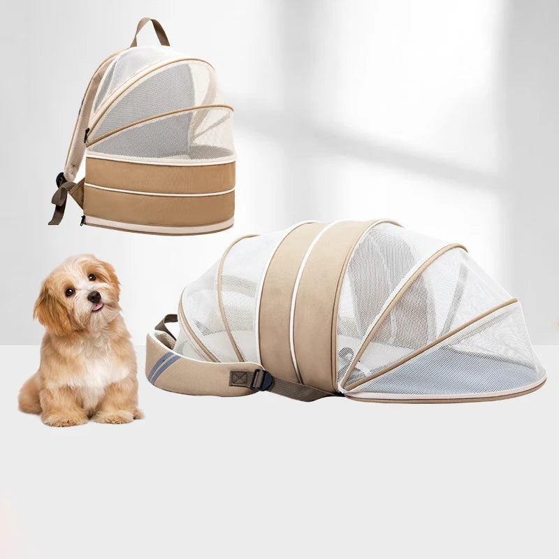 Breathable Expandable Pet Backpack for Cats & Dogs Convertible Carrier with Ventilation Hands-Free Travel Bag & Portable Pet Bed