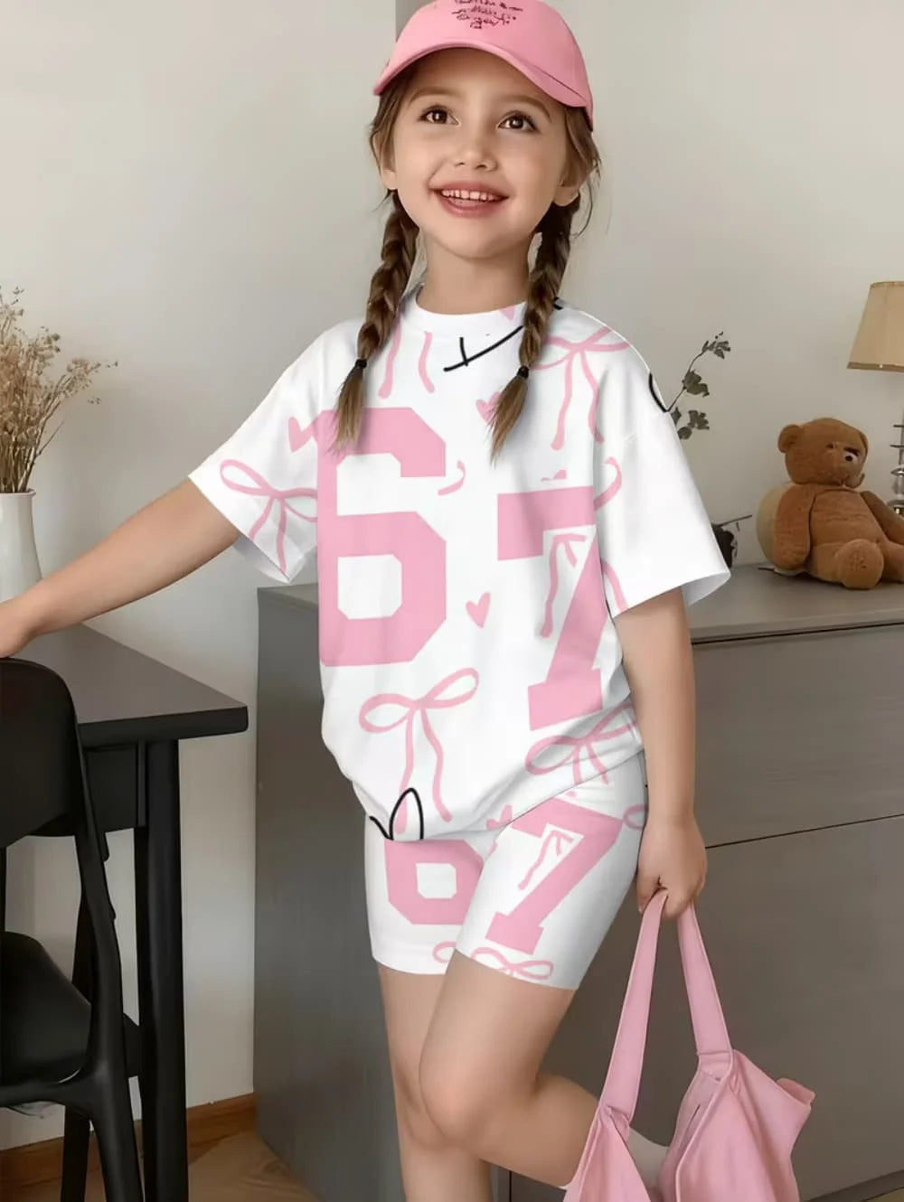 Summer Italian Brainrot 67 Six Seven Cartoon Print Sports Children's Set Short Sleeved Shorts 2PCS Set Girls Casual T-Shirt Set