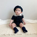 2026 Summer New Baby Short Sleeve Bodysuit Cotton Infant Girl Preppy Style Sailor Collar Jumpsuit Solid Newborn Clothes 0-24M