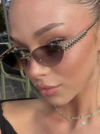 Fashion Trendy Retro Cat Eye Sunglasses Women Luxury Designer Vintage Style Chic Frameless Metal Small Triangle Eyewear