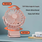 HOMEFISH Portable Rechargeable Clip Fan 720° Rotatable Hanging Fan with Night Light Air Cooler for Outdoor Camping Ventilador