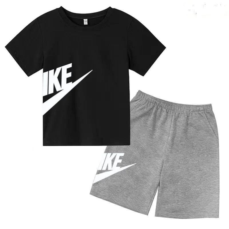 Summer Brand White T-shirt+Shorts Two-piece set Kids New Clothing Fashion Letter Boy Girl3-12Yrs Sports Short-sleeved Casual Set