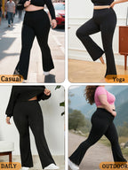Plus Size Women's Super Soft Flare Pants High Waisted Tummy Control Workout Yoga Push Up Gym Fitness Long Leggings Bell Bottoms