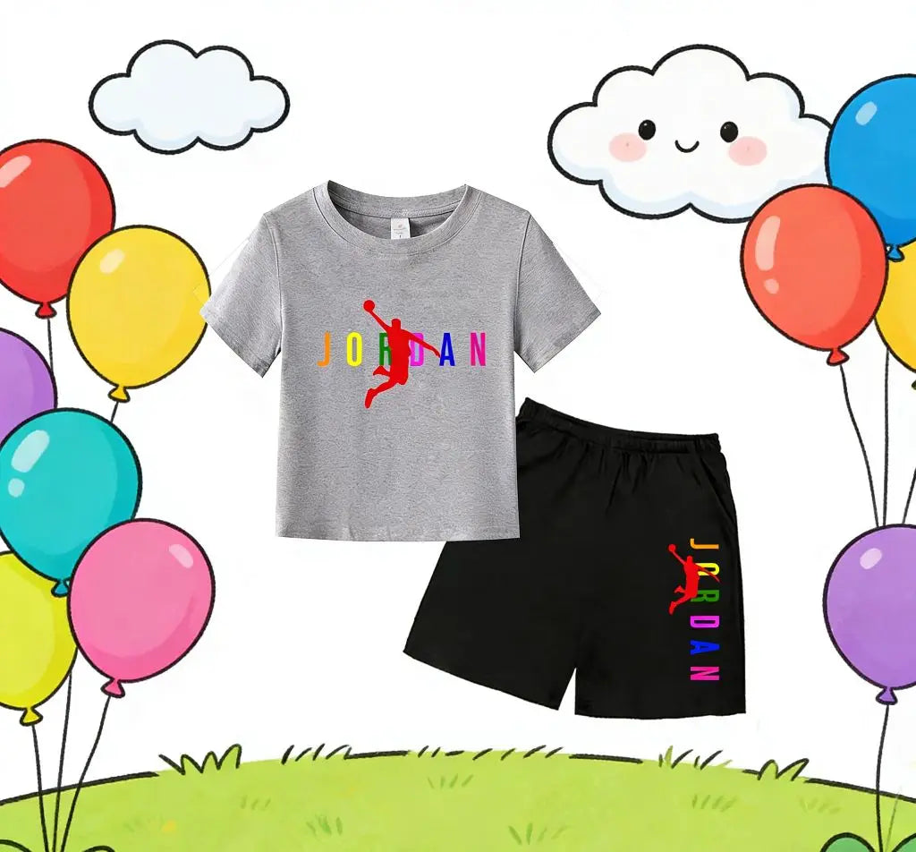 Children's Summer Sports Clothing T-shirts, Short Sleeves and Shorts for Boys and Girls Sports Outfits for Children Aged 3 to 13