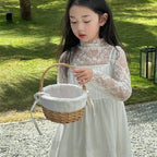 2026 New Girls Dresses Summer Solid Suspenders Dress Hollow-out Long-Sleeved Base Blouse Kid's Beach Wear