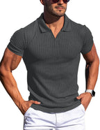 Men's Slim Fit V-Neck Ribbed T-Shirt 2025 Summer Casual Short Sleeve Muscle Fit Tops Streetwear Fashion Bodycon Tees