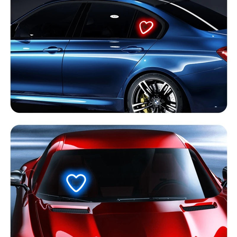 Car solar triangle window peach heart love atmosphere light car modification neon light USB heart light