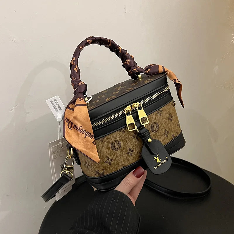 Brand Designer Women's Printed Box Bag Handbags Ladies Retro Patchwork Handbags Wild Portable Shoulder Corssbody Cosmetic Bag