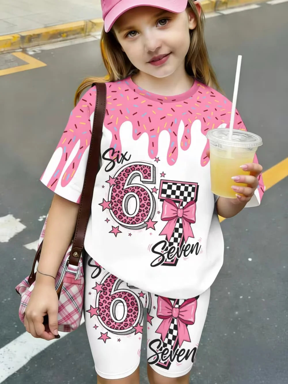 Summer Italian Brainrot 67 Six Seven Cartoon Print Sports Children's Set Short Sleeved Shorts 2PCS Set Girls Casual T-Shirt Set