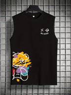 Men's Summer Leisure Sports Fitness Loose Cartoon Bear Pattern Printed Comfortable and Breathable Round Neck Sleeveless Tank Top