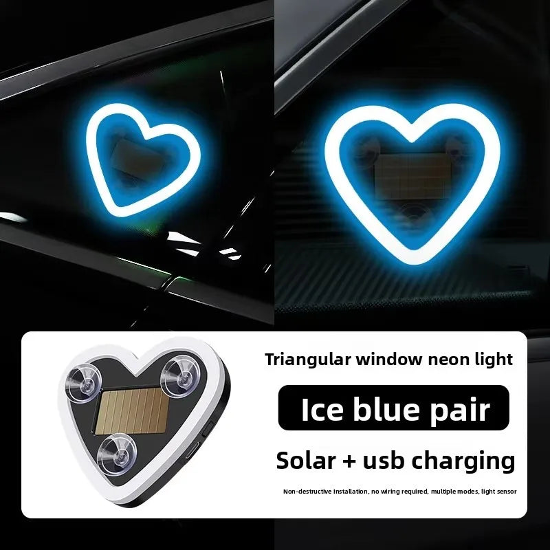 1/2pcs Solar-Powered Led Car Window Neon Lights - Heart-Shaped Rgb-Free Color-Changing Interior Wiring Free Atmosphere Light