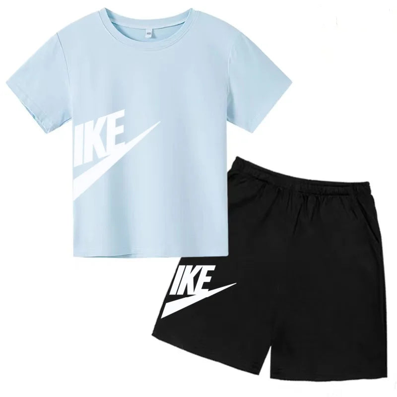Summer Brand White T-shirt+Shorts Two-piece set Kids New Clothing Fashion Letter Boy Girl3-12Yrs Sports Short-sleeved Casual Set