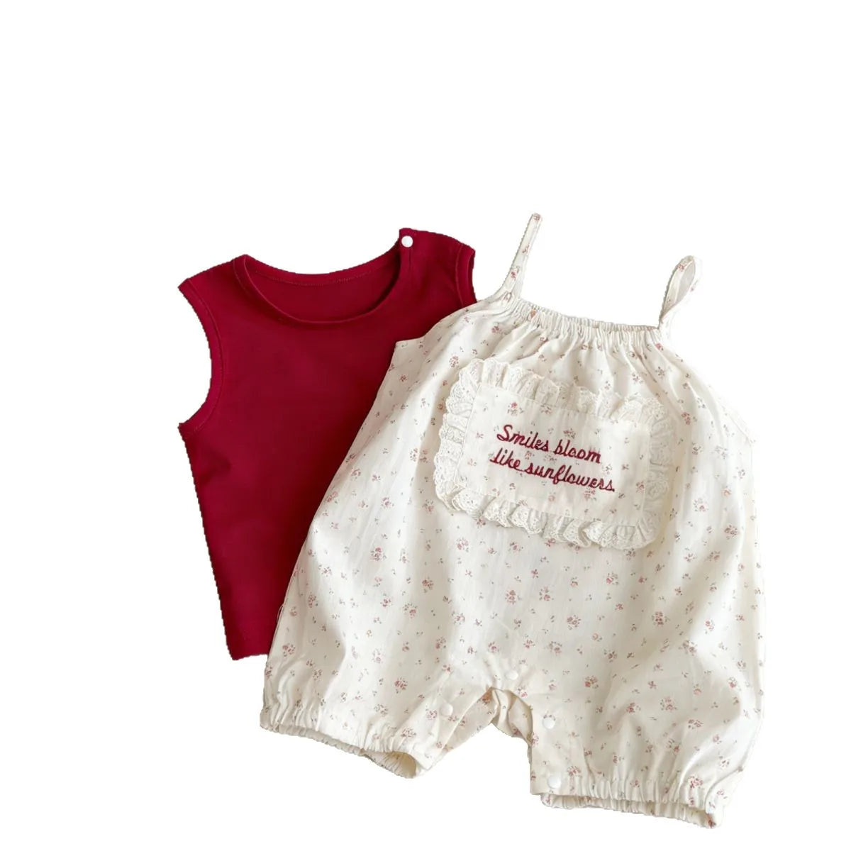 2026 Summer New Girls Sleeveless Clothes Set Baby Girl Sweet Floral Jumpsuit + Vest 2pcs Suit Infant Toddler Cotton Outfits