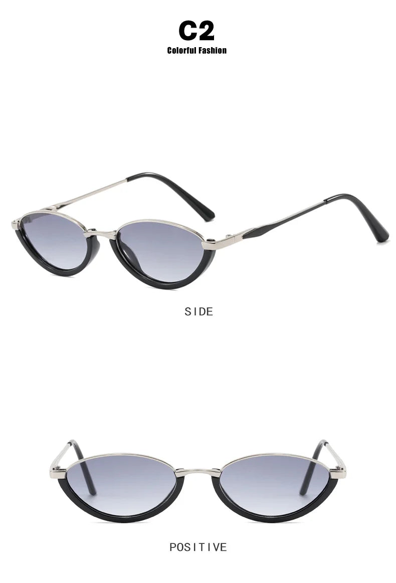 Vintage Half Frame Cat Eye Sunglasses Women Fashion Metal Glasses Punk Trendy Sun Glasses Female Shades for Famale Eyewear Uv400