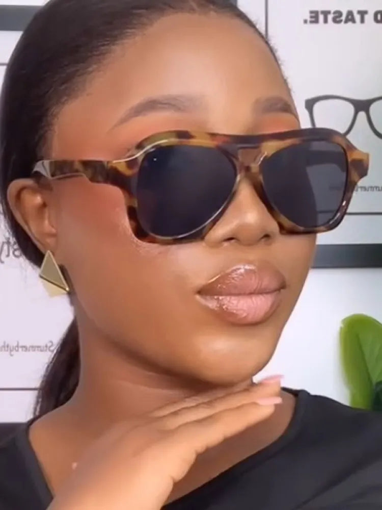 Retro Double Beam Large Frame Sunglasses for Women New Retro Fashion Brand Square Sun Glasses Eyeglasses Men Lentes De Sol Mujer
