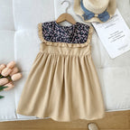 New Girls' Dress 2026 Summer Fashion Floral Navy Collar Sleeveless Dress Children's Clothes Girl Clothing