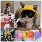 Fashion Cotton Pet Sunshade Cap Solid Color Adjustable Dog Cat Bucket Hat Sun Protection Breathable Pet Sunscreen Tie Hat Travel
