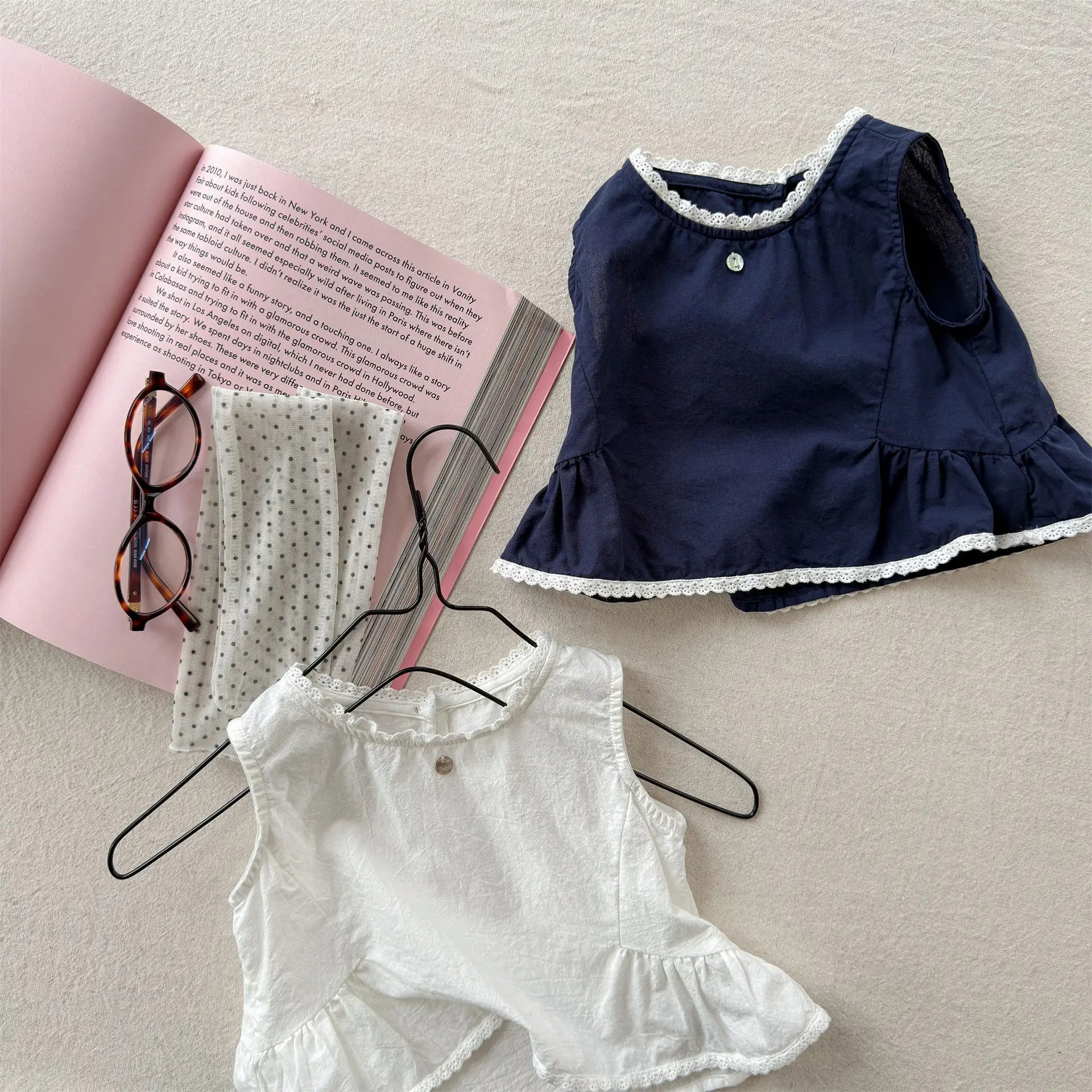 2026 Summer New Girls Sleeveless Shirts Solid Cute Baby Girl Sweet Lace Blouse Toddler Cute Thin Cotton Tops Kids Clothes