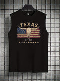 Men's summer casual sports loose wild west bull head pattern print comfortable and breathable round neck sleeveless vest
