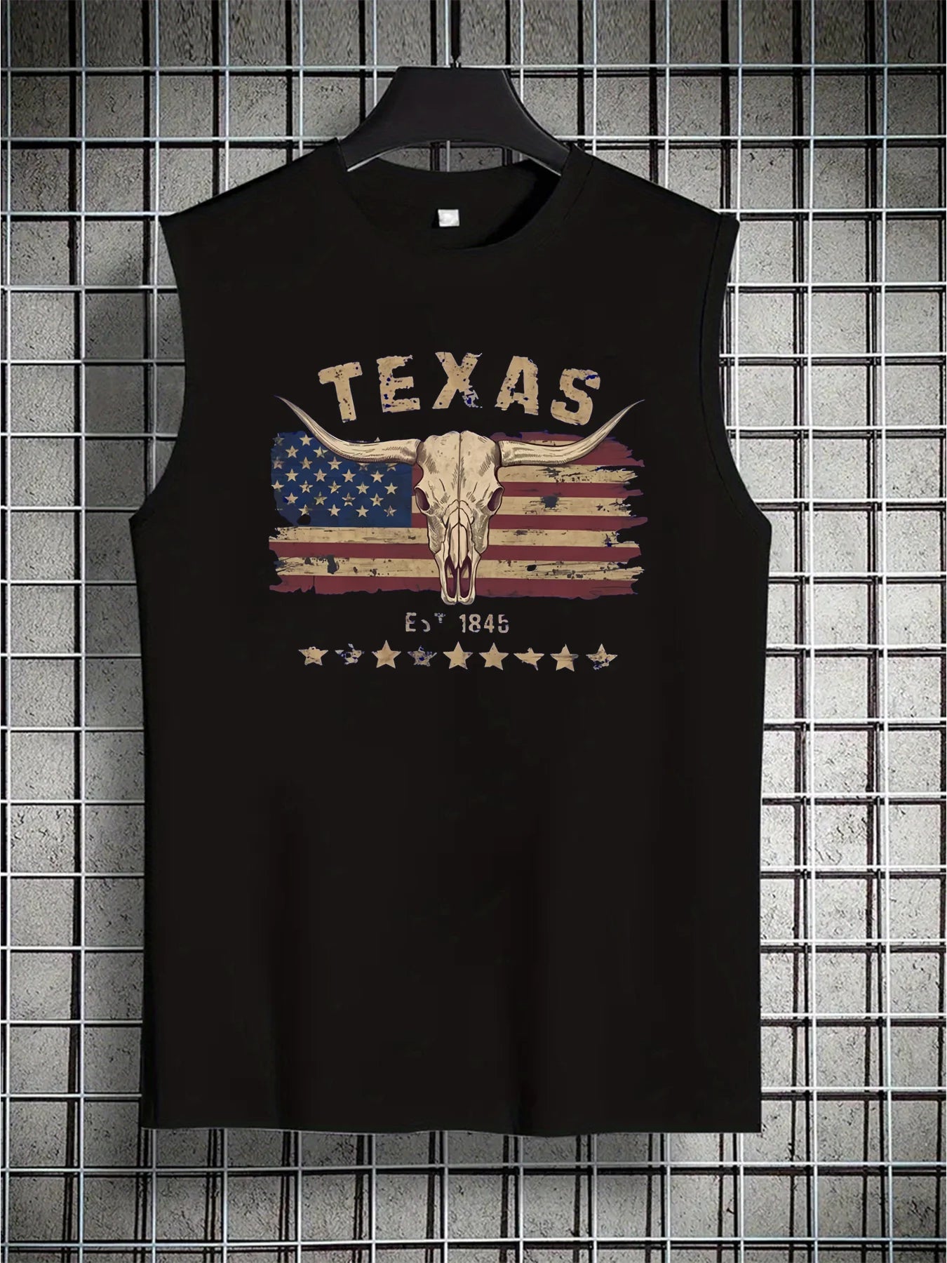 Men's summer casual sports loose wild west bull head pattern print comfortable and breathable round neck sleeveless vest
