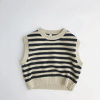 Autumn Baby Boys Striped Sweater Vest Children Cotton Cashmere Pullovers Waistcoat Kids Clothes Toddler Girls Sleeveless Sweater