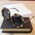 Diamond Crystal Round Sunglasses Women Luxury Brand Designer Glasses Eyeglasses Female Big Frames Shades Eyewear Vintage UV400