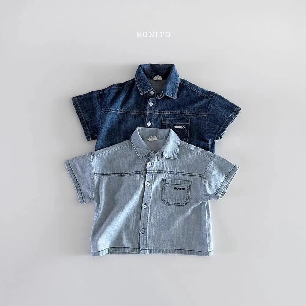 2025 Summer New Children Short Sleeve Clothes Set Boys Girls Denim Shirts + Shorts 2pcs Suit Kids Baby Fashion Casual Outfits